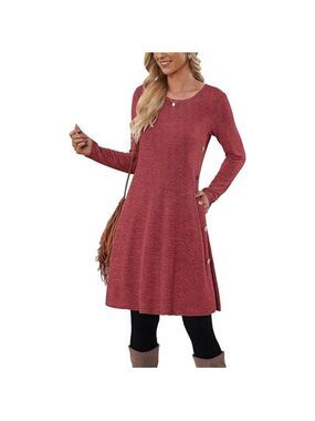 TODOLOR Women's Long Sleeve Button Side Tunic Lightweight Sweater Dress Sz 2XL